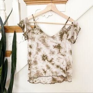 AEO tie dye green cold shoulders top ruffle sz XXS